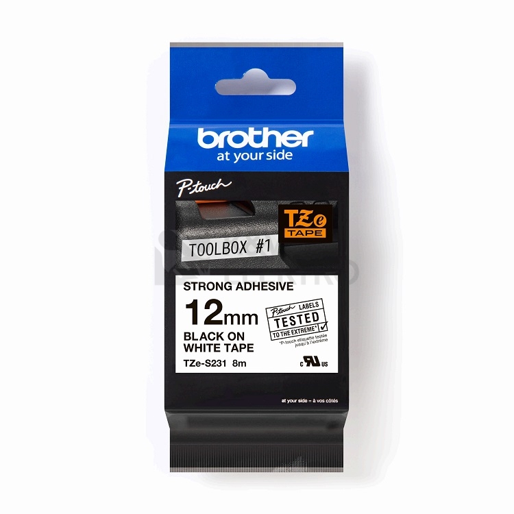 Obrázek produktu Páska do štítkovače Brother ProTape TZE-S231 vysoce přilnavá bílá/černá 12mm 8m 0