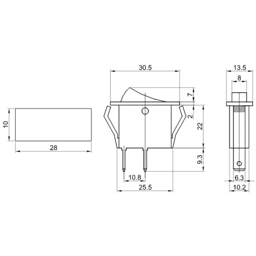 Kolébkový vypínač TRACON TES-13 ON-OFF černý 0-I 16(6)A