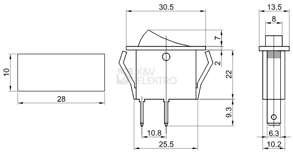 Obrázek produktu Kolébkový vypínač TRACON TES-13 ON-OFF černý 0-I 16(6)A 1