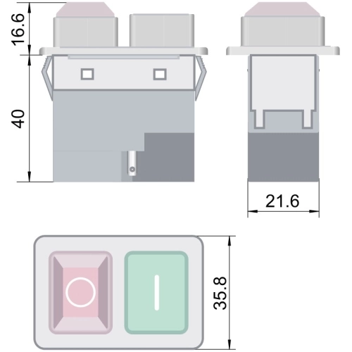 Přístrojový tlačítkový spínač TRACON SSTM-02 230V/12A IP54 žlutá (obrázek 4)