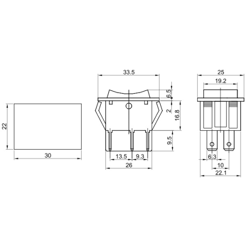 Kolébkový přepínač TRACON TES-52-2 I-0-II bez aretace