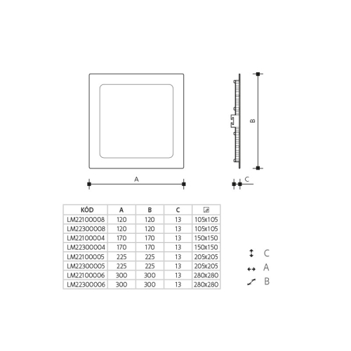 Svítidlo downlight THIN vestavné hranaté 24W 3000K teplá bílá LEDMED LM22100006
