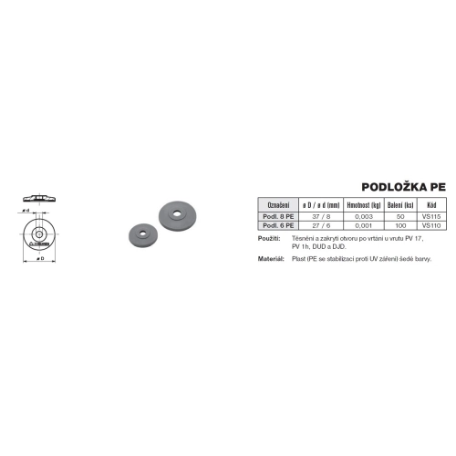 Podložka 6 PE pro podpěry vedení Tremis VS110 zakrytí otvoru po vrtání u vrutu plast (obrázek 2)