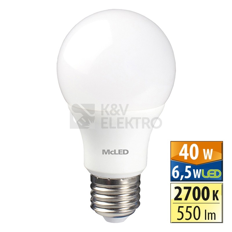 Obrázek produktu LED žárovka E27 McLED 6,5W (40W) teplá bílá (2700K) ML-321.069.87.0 0