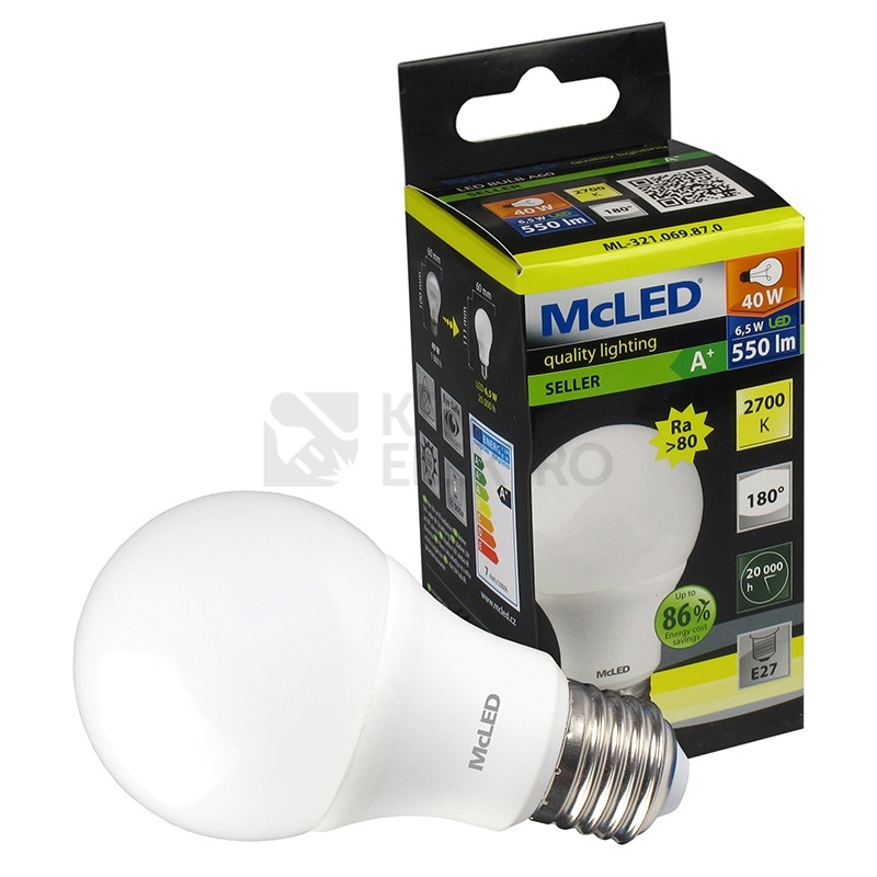 Obrázek produktu LED žárovka E27 McLED 6,5W (40W) teplá bílá (2700K) ML-321.069.87.0 2