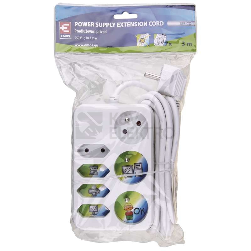 Obrázek produktu Prodlužovací kabel EMOS NFS-032 P07131 bílý 3 zásuvky + 4 zásuvky 3m 1