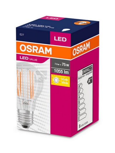 Obrázek produktu LED žárovka E27 OSRAM Filament CLA FIL 7,5W (75W) teplá bílá (2700K) 1