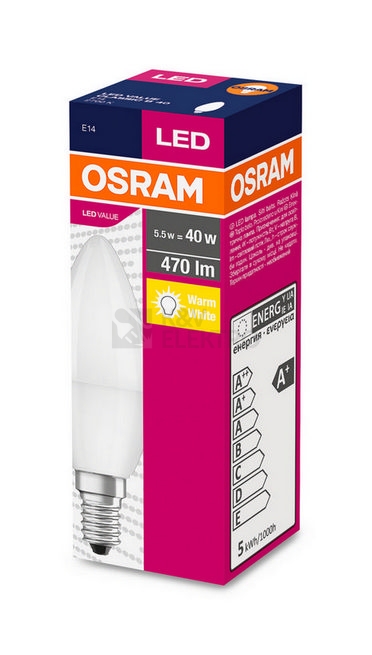 Obrázek produktu LED žárovka E14 OSRAM CL B FR 5,7W (40W) teplá bílá (2700K), svíčka 1