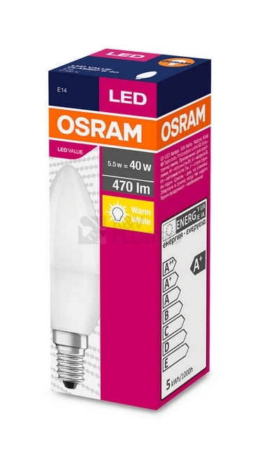 Obrázek produktu LED žárovka E14 OSRAM CL B FR 5,7W (40W) teplá bílá (2700K), svíčka 1