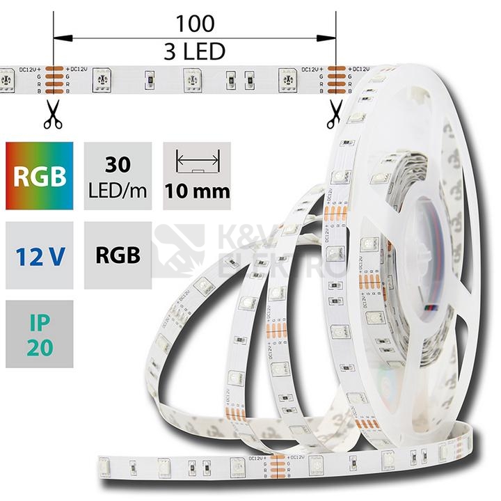 Obrázek produktu LED pásek McLED 12V RGB š=10mm IP20 7,2W/m 30LED/m SMD5050 ML-123.580.60.2 0