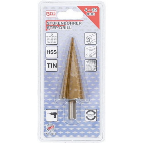 Vrták kónický průměr 4-32mm BGS BS1619