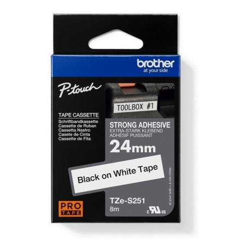 Páska do štítkovače Brother ProTape TZE-S251 vysoce přilnavá bílá/černá 24mm 8m