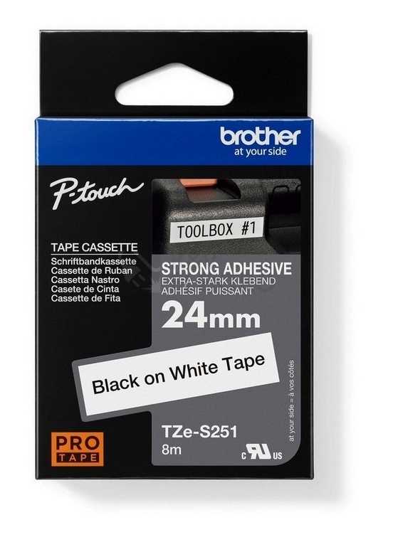 Obrázek produktu Páska do štítkovače Brother ProTape TZE-S251 vysoce přilnavá bílá/černá 24mm 8m 0
