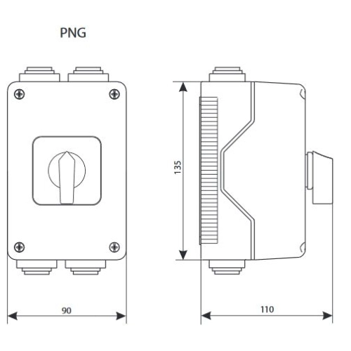 Vačkový spínač ETI CS 32 10 PNGLK 32A/3P červená páčka 0/1 004773180 (obrázek 3)