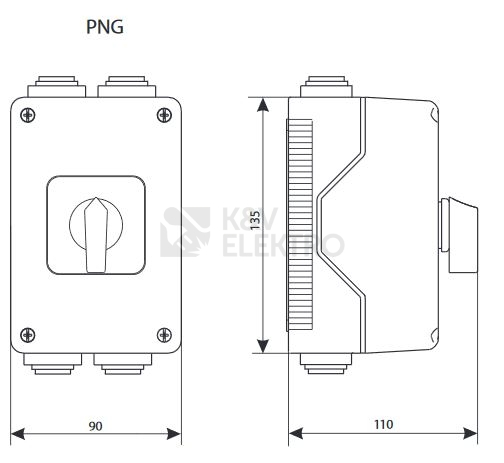 Obrázek produktu Vačkový spínač ETI CS 32 10 PNGLK 32A/3P červená páčka 0/1 004773180 2