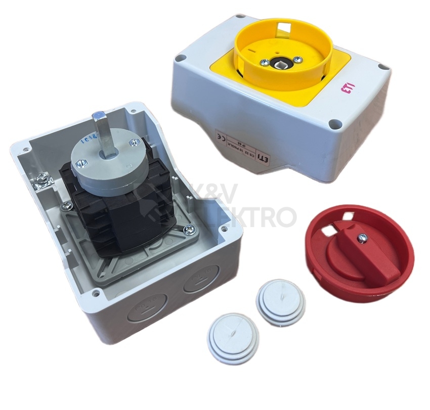 Obrázek produktu Vačkový spínač ETI CS 32 10 PNGLK 32A/3P červená páčka 0/1 004773180 3