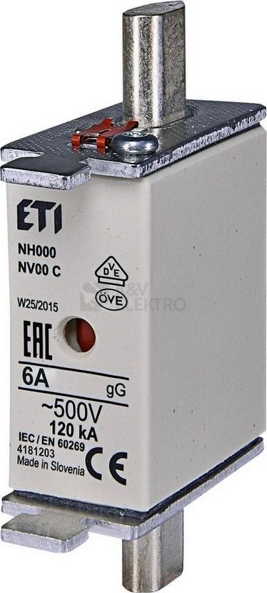 Obrázek produktu Nožová pojistka PNA000 6A ETI NV 00 C GL-GG kombi 500V 004181203 0