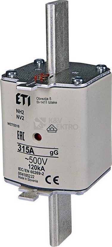 Obrázek produktu Nožová pojistka PNA2 315A ETI NV2 GL-GG kombi 500V 004185222 0