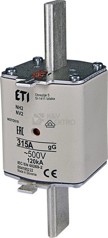 Obrázek produktu Nožová pojistka PNA2 315A ETI NV2 GL-GG kombi 500V 004185222 0