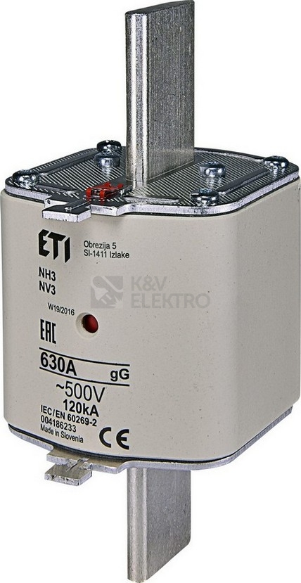 Obrázek produktu Nožová pojistka PNA3 630A ETI NV3 GL-GG kombi 500V 004186233 0