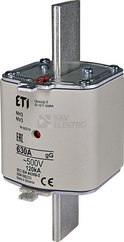 Obrázek produktu Nožová pojistka PNA3 630A ETI NV3 GL-GG kombi 500V 004186233 0