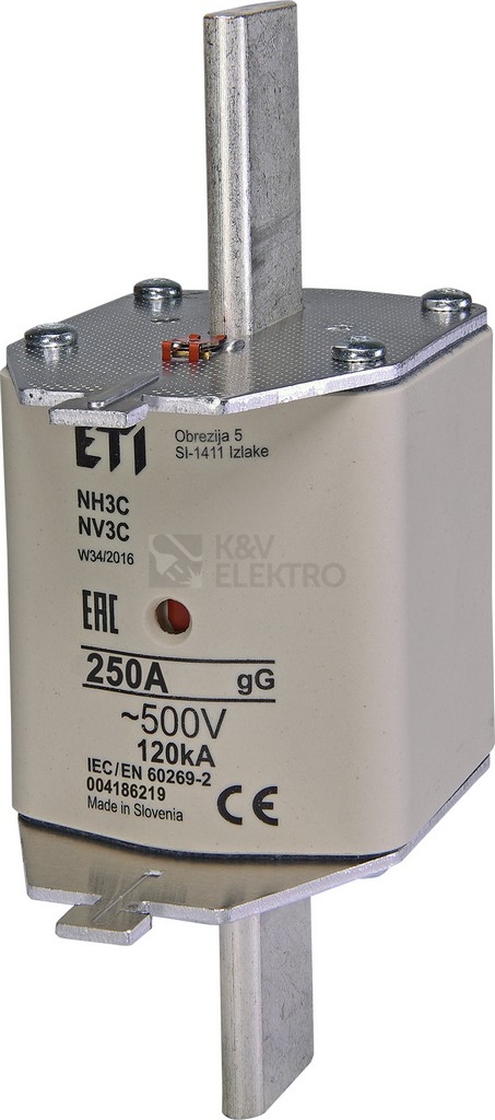 Obrázek produktu Nožová pojistka PNA3 250A ETI NV3 C GL-GG kombi 500V 004186219 0