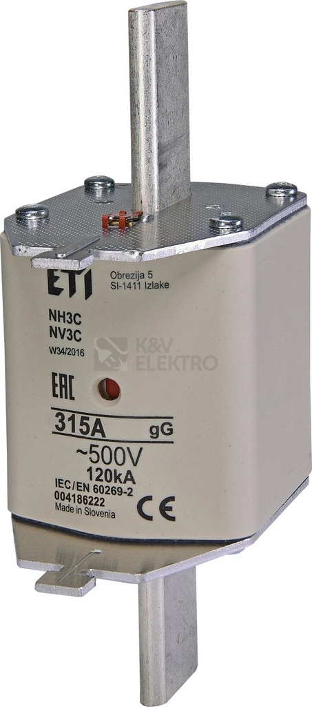 Obrázek produktu Nožová pojistka PNA3 315A ETI NV3 C GL-GG kombi 500V 004186222 0