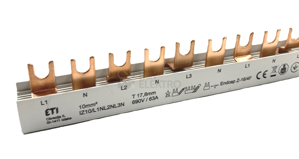 Obrázek produktu Propojovací lišta ETI IZ10/L1NL2NL3N/54 3p+N (L1,N-L2,N-L3,N) 002921279 0