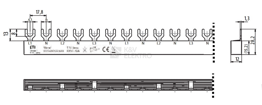 Obrázek produktu Propojovací lišta ETI IZ10/L1NL2NL3N/54 3p+N (L1,N-L2,N-L3,N) 002921279 1