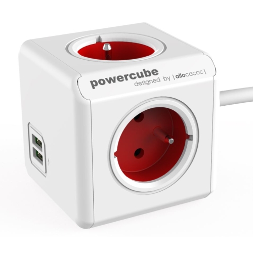 Levně POWERCUBE EXTENDED USB 4X230V + USB + 1,5m prodlužovací kabel červená