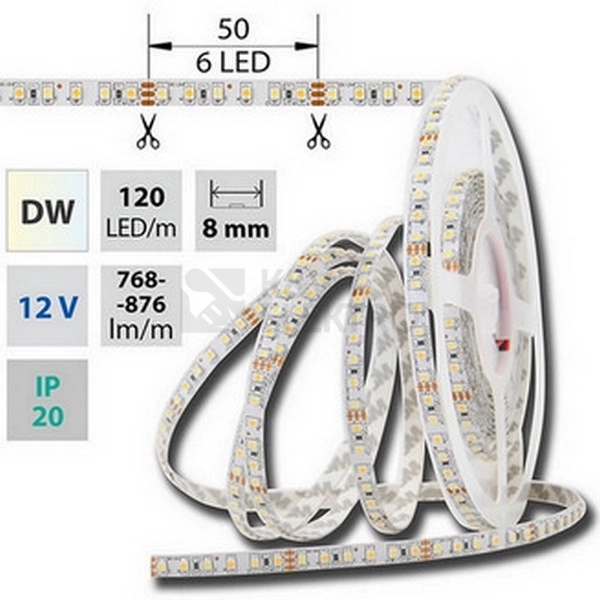 Obrázek produktu LED pásek McLED 12V teplá+studená bílá š=8mm IP20 9,6W/m 120LED/m SMD3528 ML-122.630.60.0 0