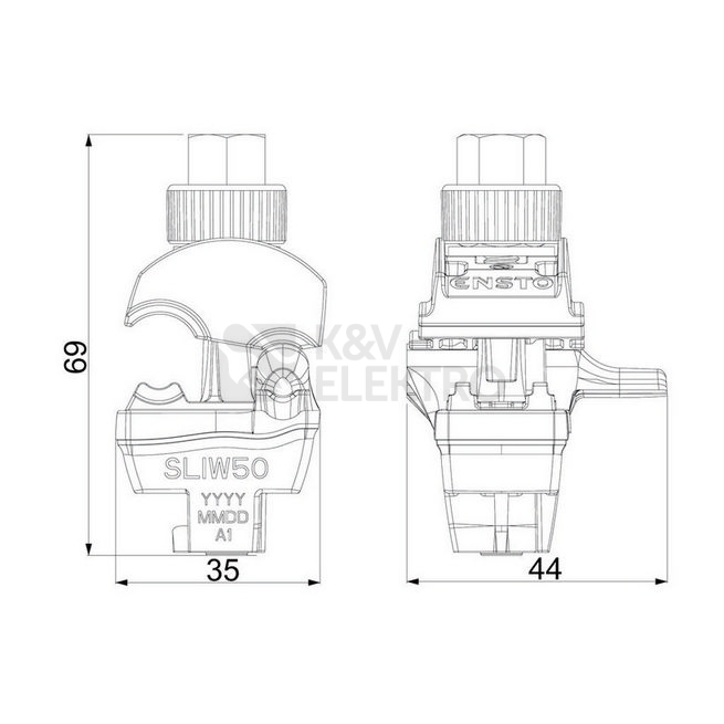 Obrázek produktu  Propichovací svorka Ensto SLIW50 Al/Cu 10-50/1,5-10mm2 3