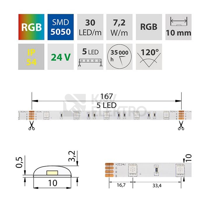 Obrázek produktu  LED pásek McLED 24V RGB š=10mm IP54 7,2W/m 30LED/m SMD5050 ML-128.587.60.0 3