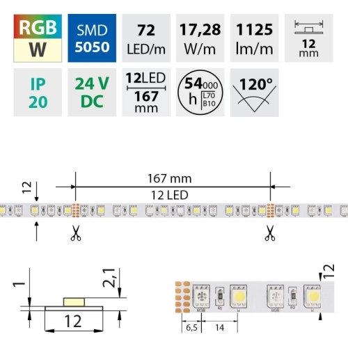 LED pásek McLED 24V RGBW CW studená bílá 12mm IP20 17,3W/m ML-128.632.60.0 (5m) (obrázek 5)