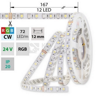 Obrázek produktu LED pásek McLED 24V RGBW CW studená bílá 12mm IP20 17,3W/m ML-128.632.60.0 (5m) 0