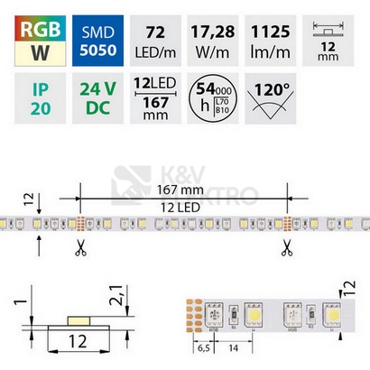 Obrázek produktu  LED pásek McLED 24V RGBW CW studená bílá 12mm IP20 17,3W/m ML-128.632.60.0 (5m) 3