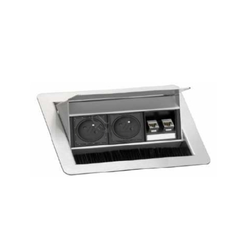 Krabice výklopná Evoline 934.20.382 broušená nerez 2xRJ45+2x230V