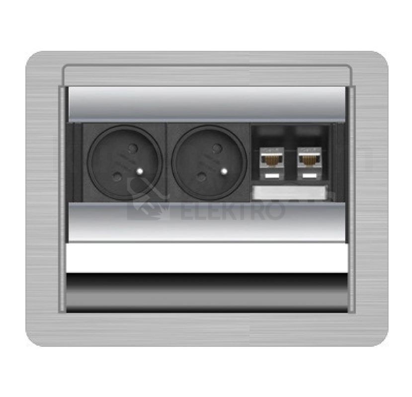 Obrázek produktu Krabice výklopná Evoline 934.20.382 broušená nerez 2xRJ45+2x230V 2