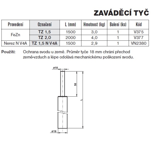 Zaváděcí tyč nerez TZ 1,5 N TREMIS VN2380