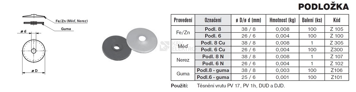 Obrázek produktu PODLOZKA ZAKRYTI OTVORU 6 GUMA/PLAST 1
