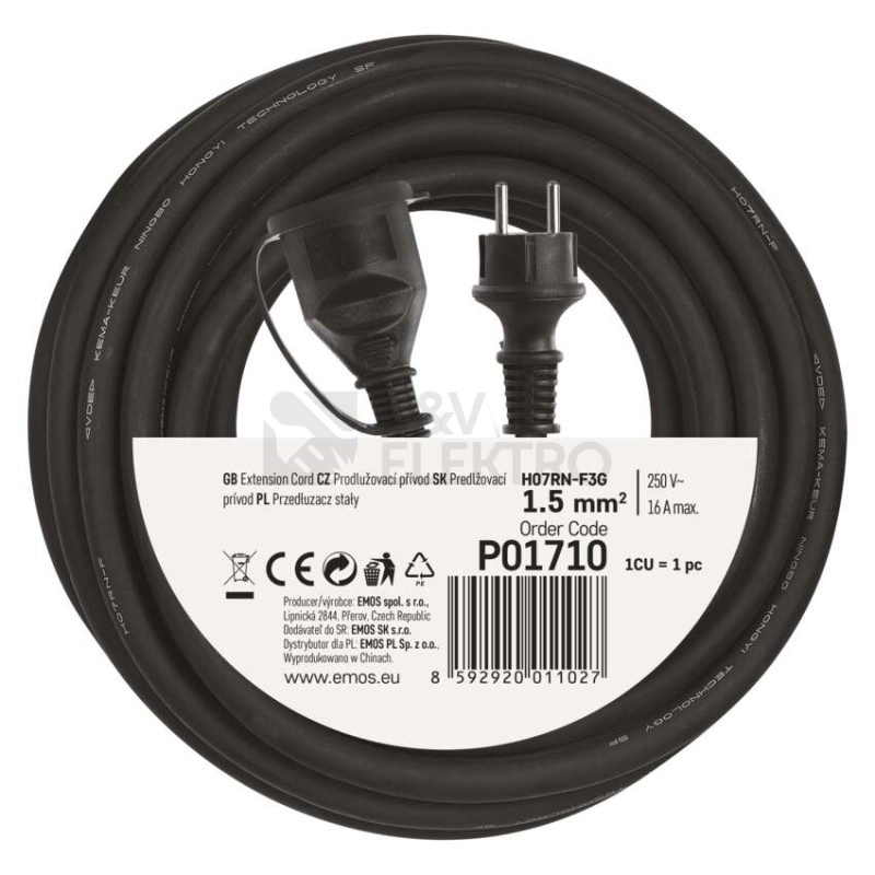 Obrázek produktu Gumový prodlužovací kabel EMOS 10m/1 zásuvka IP44 P01710 3