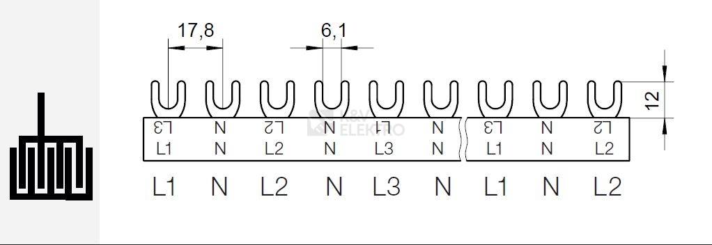 Obrázek produktu Propojovací lišta G-L1+N-L2+N-L3+N-1000/16 P 1000363 1