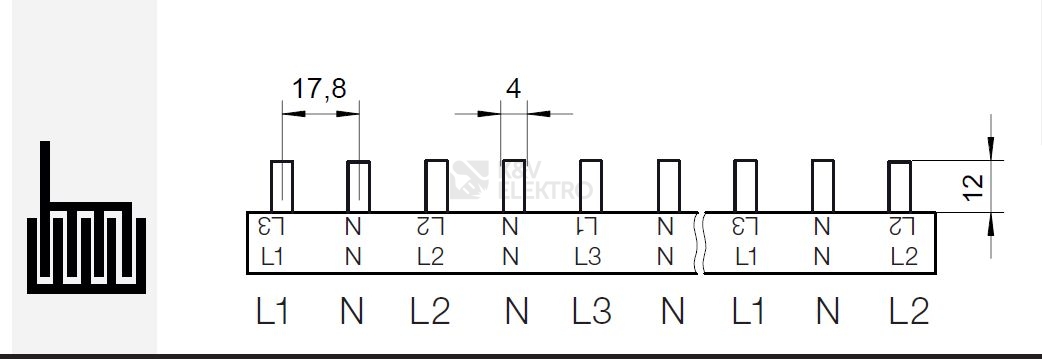 Obrázek produktu Propojovací lišta S-L1+N-L2+N-L3+N-1000/16 1003721 1