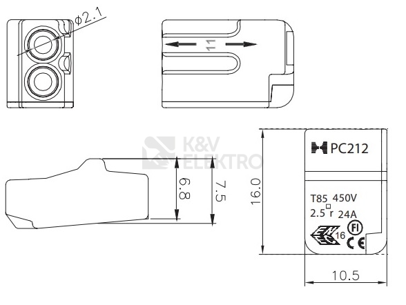 Obrázek produktu Svorka krabicová Eleman PC212-R 2X2,5 1004680 (100ks) 2