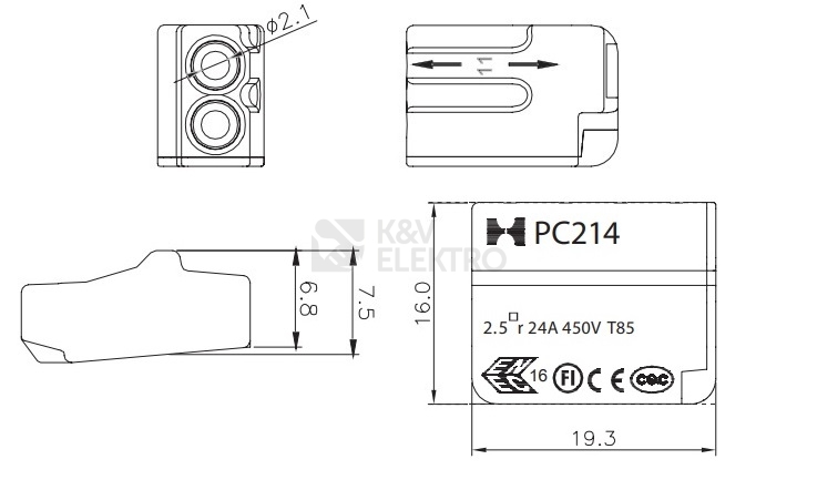 Obrázek produktu Svorka krabicová Eleman PC214-Y 4X2,5 1004682 2