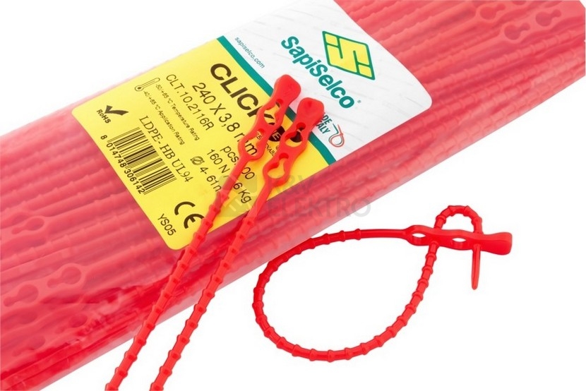 Obrázek produktu Vázací pásky otevíratelné CLICK 240x3,8mm červená (100ks) CLT.10.2116R 1792061 0