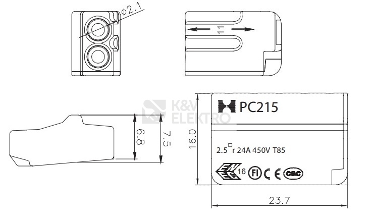 Obrázek produktu Svorka krabicová Eleman PC215-G 5X2,5 1004683 (100ks) 2