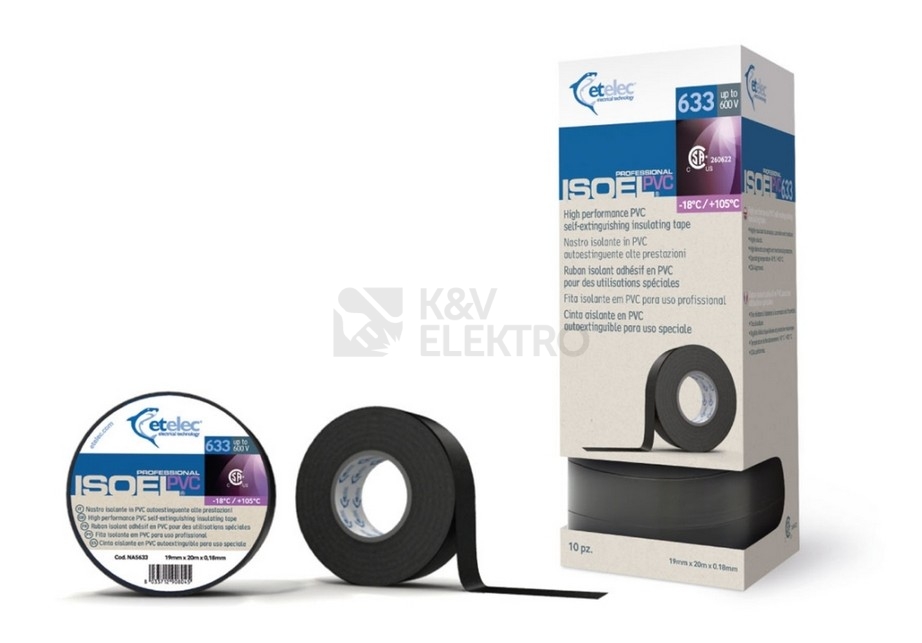 Obrázek produktu  Izolační páska černá 19mm x 20m etelec ISOEL - 633 Professional 1099080 0