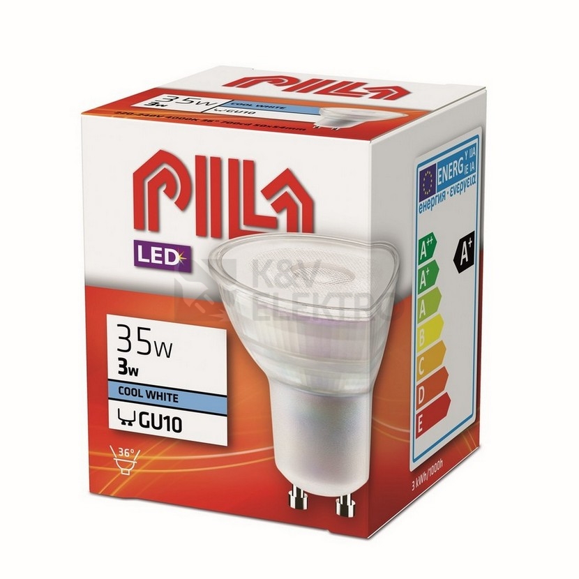 Obrázek produktu LED žárovka GU10 PILA MV 3W (35W) neutrální bílá (4000K), reflektor 36° 1