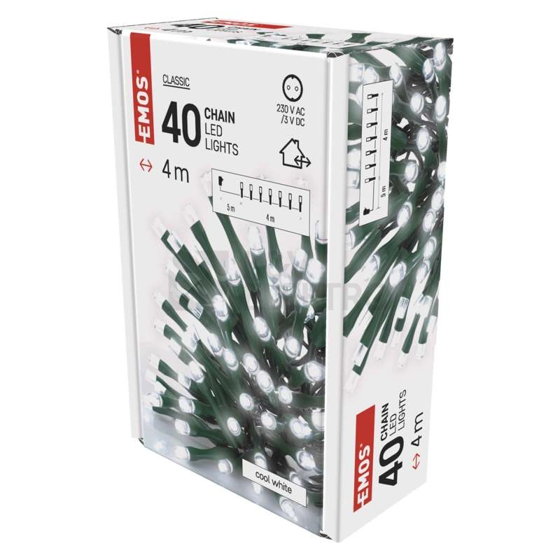 Obrázek produktu Vánoční osvětlení EMOS D4AC01 ZY0801T 40LED řetěz 4m studená bílá s časovačem 10